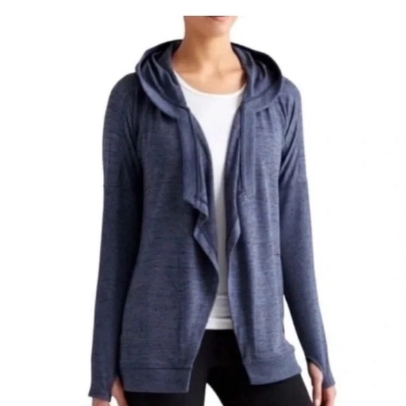Athleta Women's Blissful Wrap Hooded Open Cardigan Size Large Blue - Picture 1 of 9